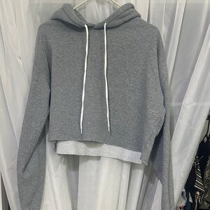 Gray Women's Cropped Hoodie Top